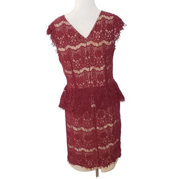 Maeve Anthropologie Dress Size Extra Small Elsa Peplum Eyelash Wine Sleeveless - Picture 4 of 7